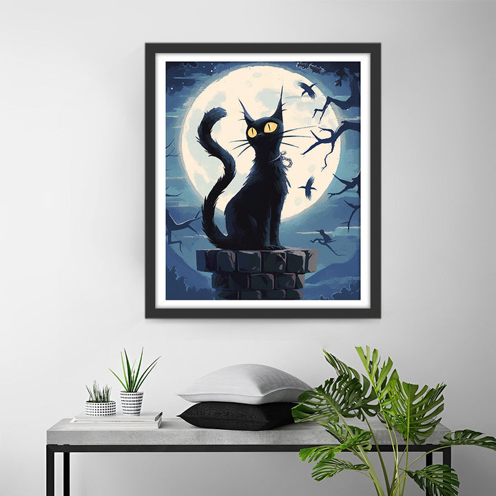 Zwarte Kat en Maan Diamond Painting