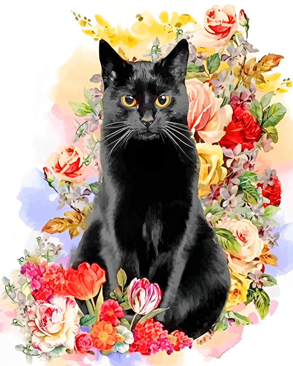 Zwarte Kat in Bloemen Diamond Painting