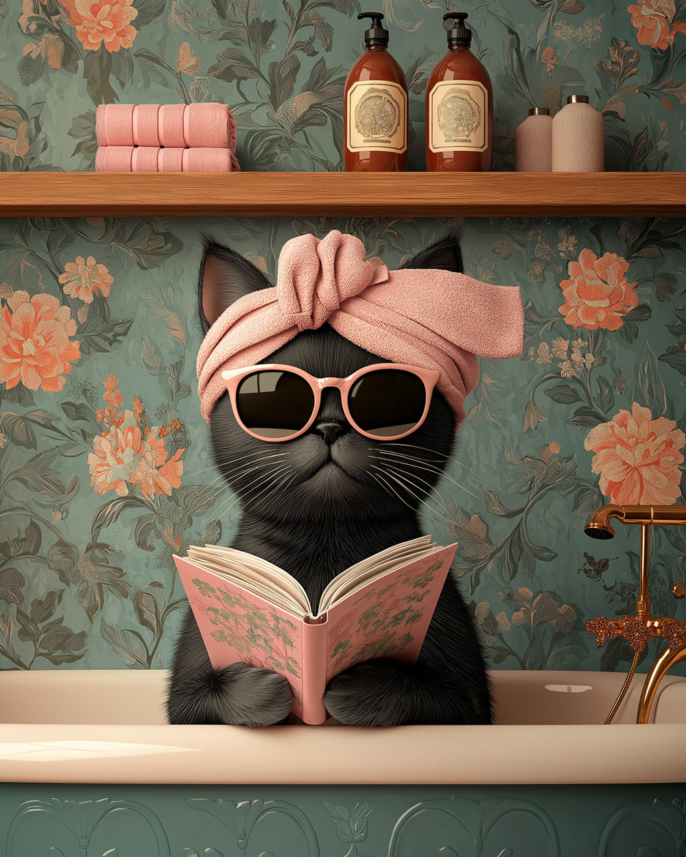 Zwarte Kat Leest een Boek Diamond Painting