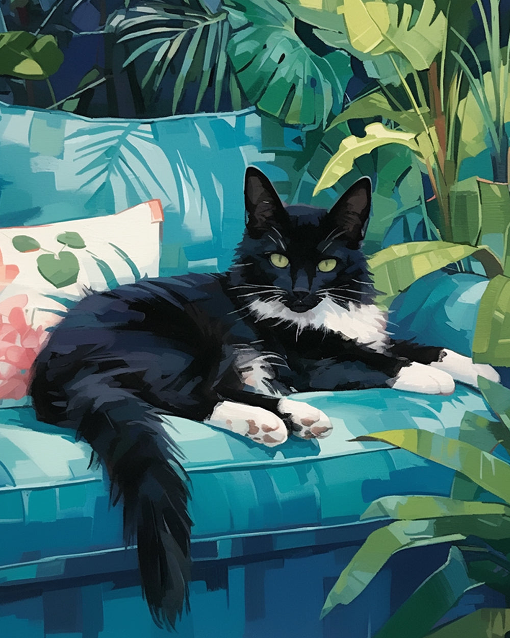 Zwarte Kat op de Groene Bank Diamond Painting