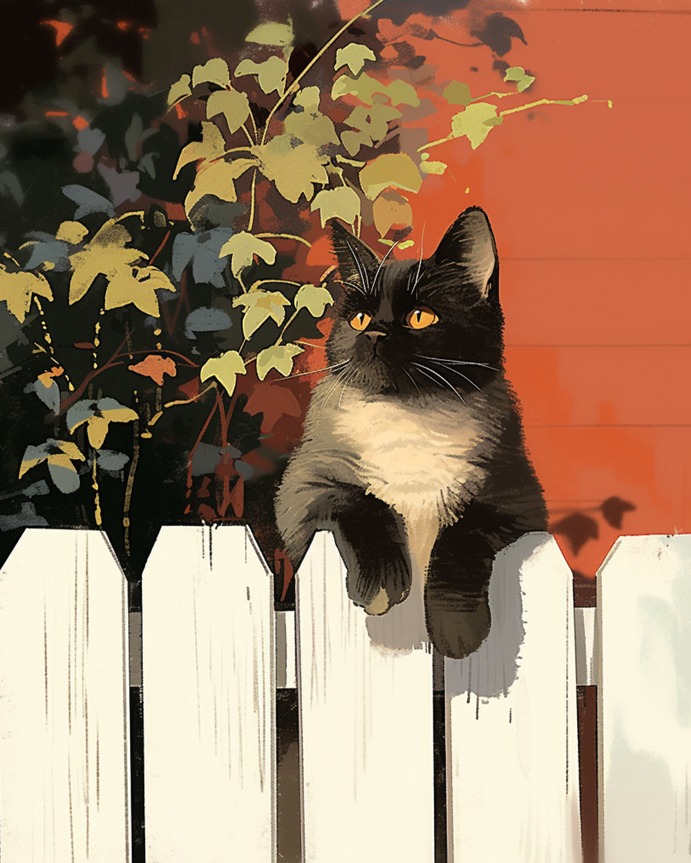 Zwarte Kat op het Hek Diamond Painting