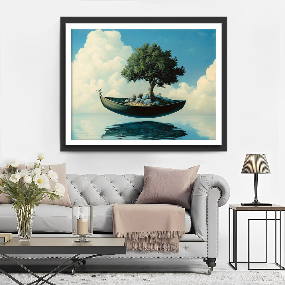 Zwevende Groene Boomboot Diamond Painting