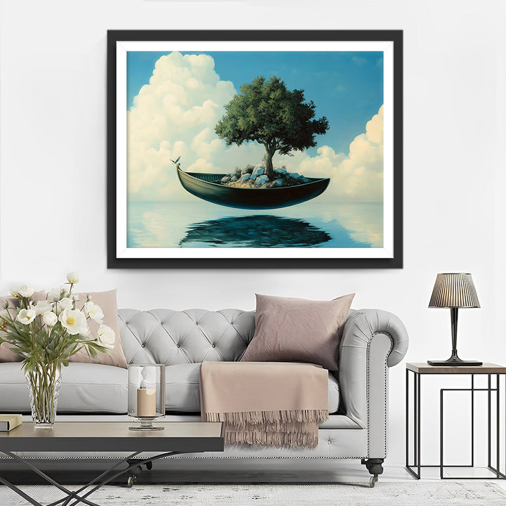 Zwevende Groene Boomboot Diamond Painting