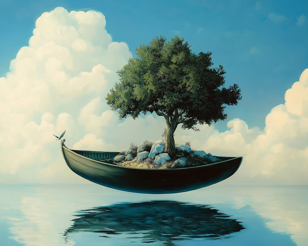 Zwevende Groene Boomboot Diamond Painting
