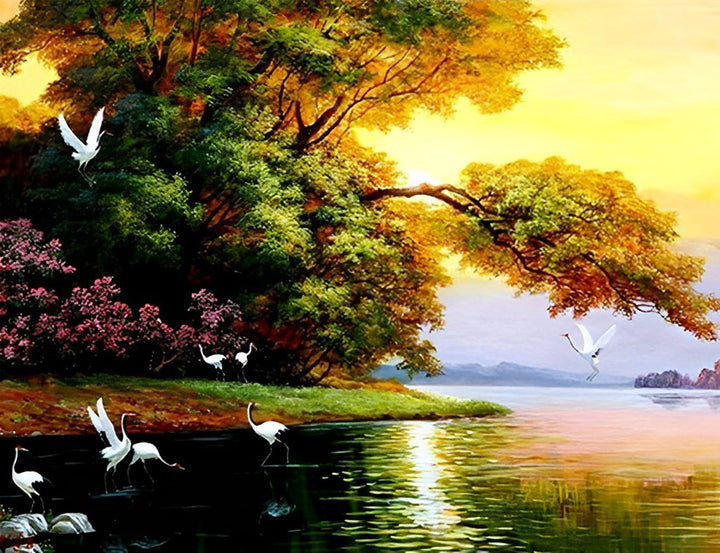 Aalscholvers op het Water Diamond Painting