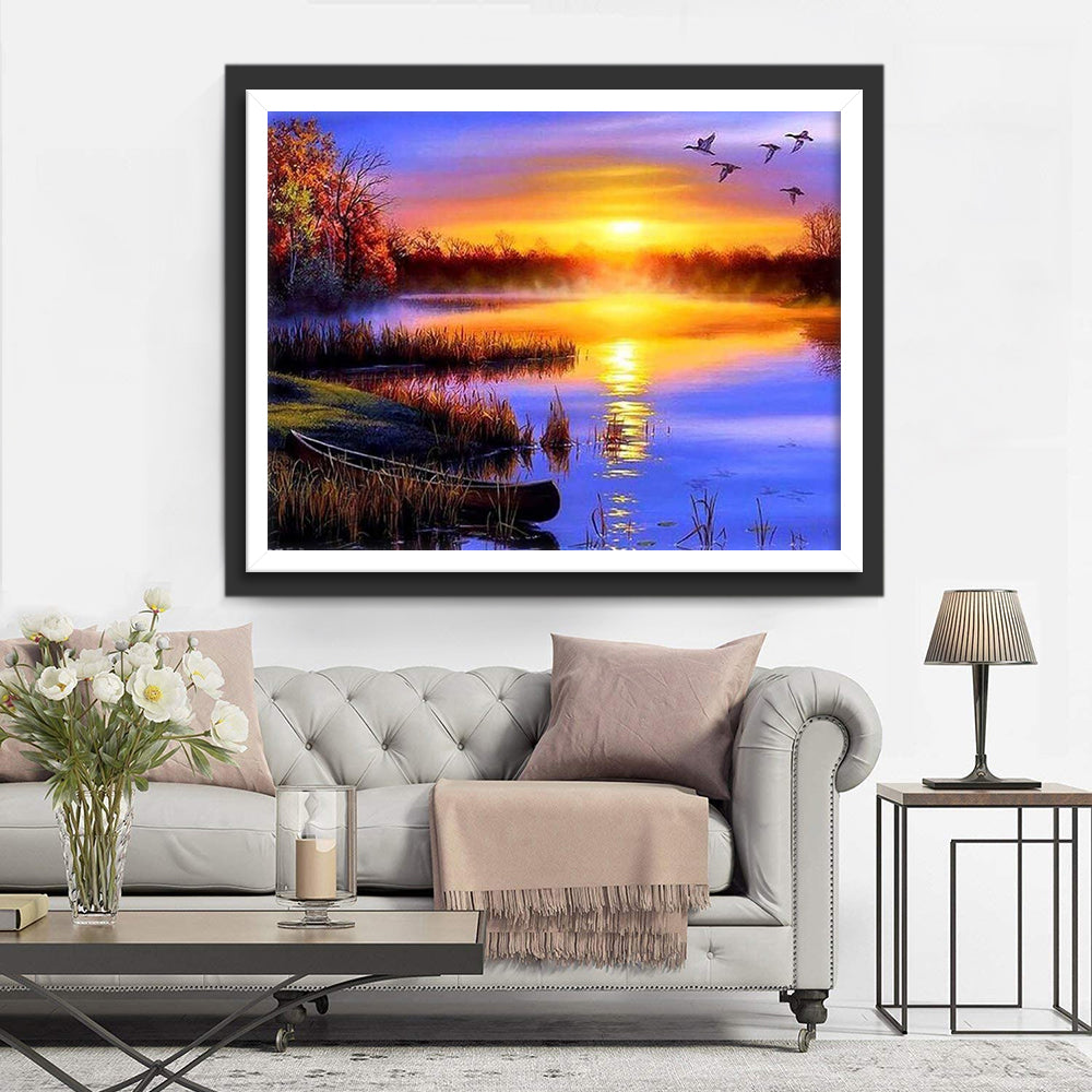 Aangenaam Avondzontaferel aan Meer Diamond Painting