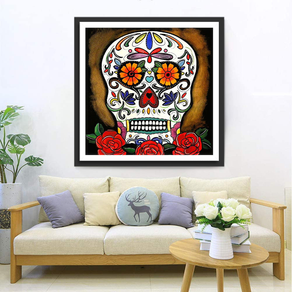 Aantrekkelijk Geïllustreerd Flora-Doodshoofd Diamond Painting