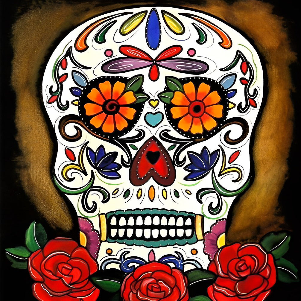 Aantrekkelijk Geïllustreerd Flora-Doodshoofd Diamond Painting