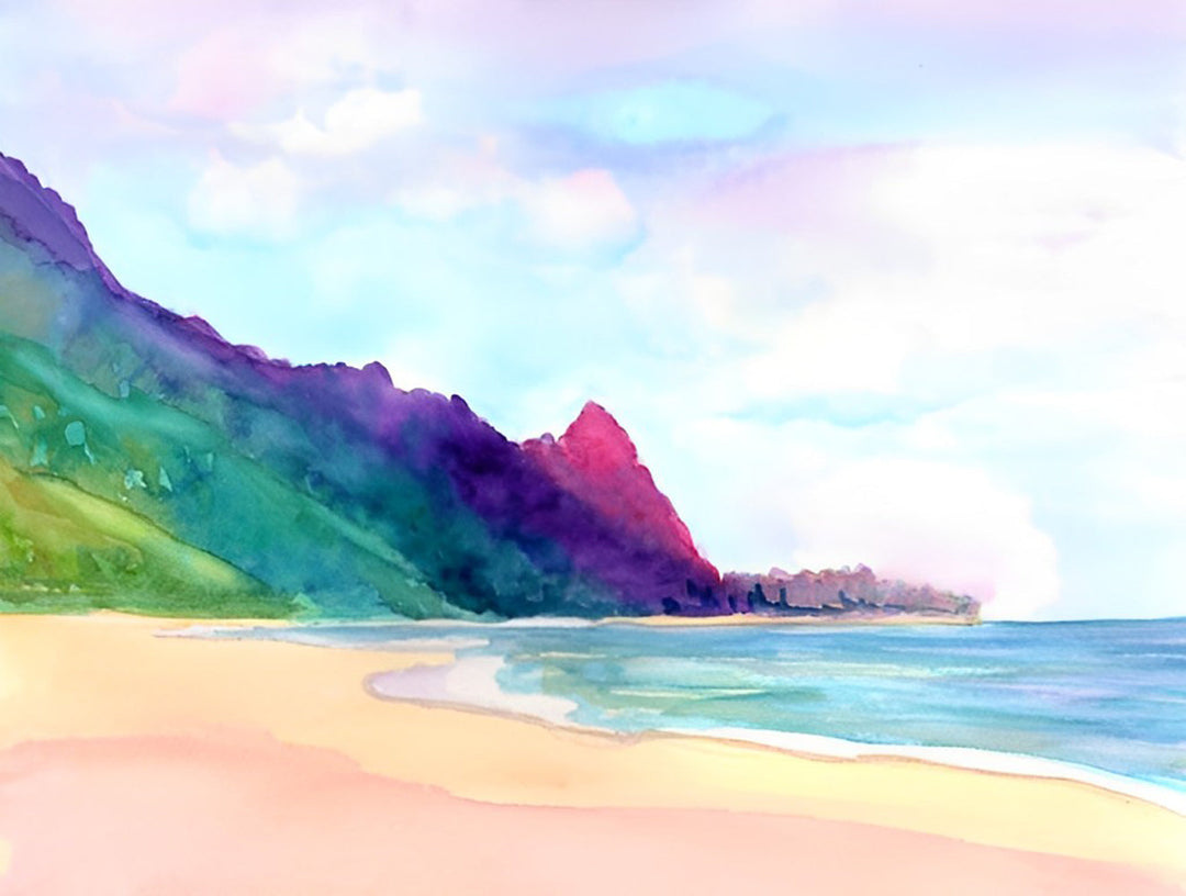 Aantrekkelijk Strand met Bergrug in de Verte Diamond Painting