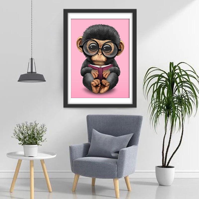 Aap met Bril en Boek Diamond Painting