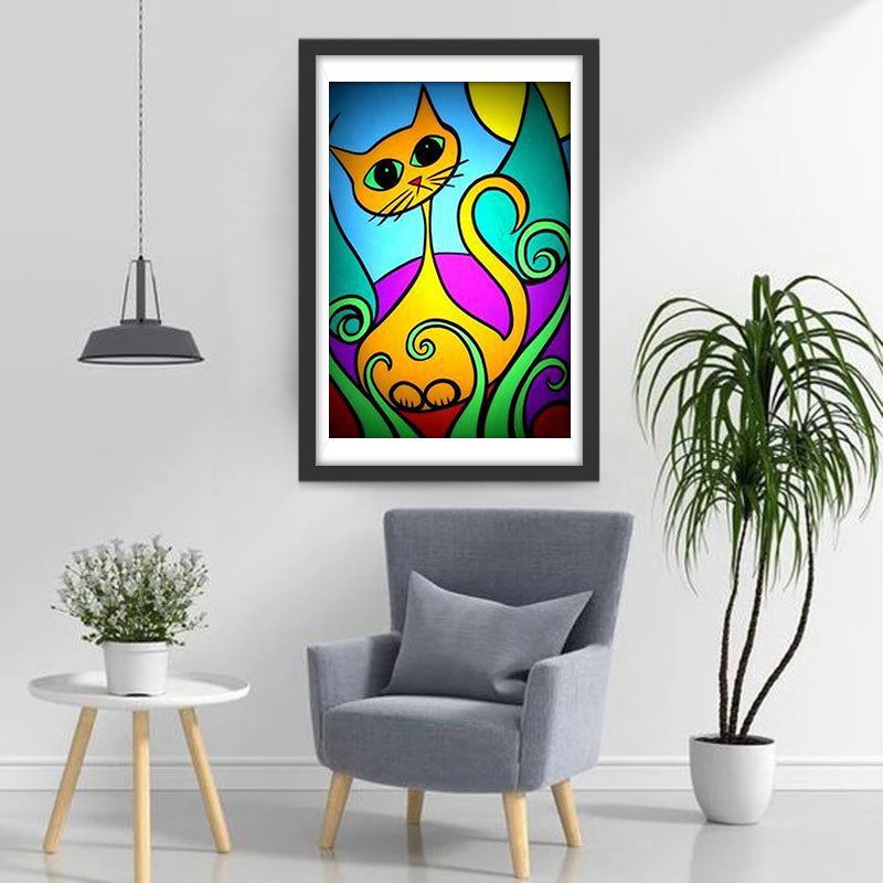 Abstract Een Gele Kat in het Gras Diamond Painting