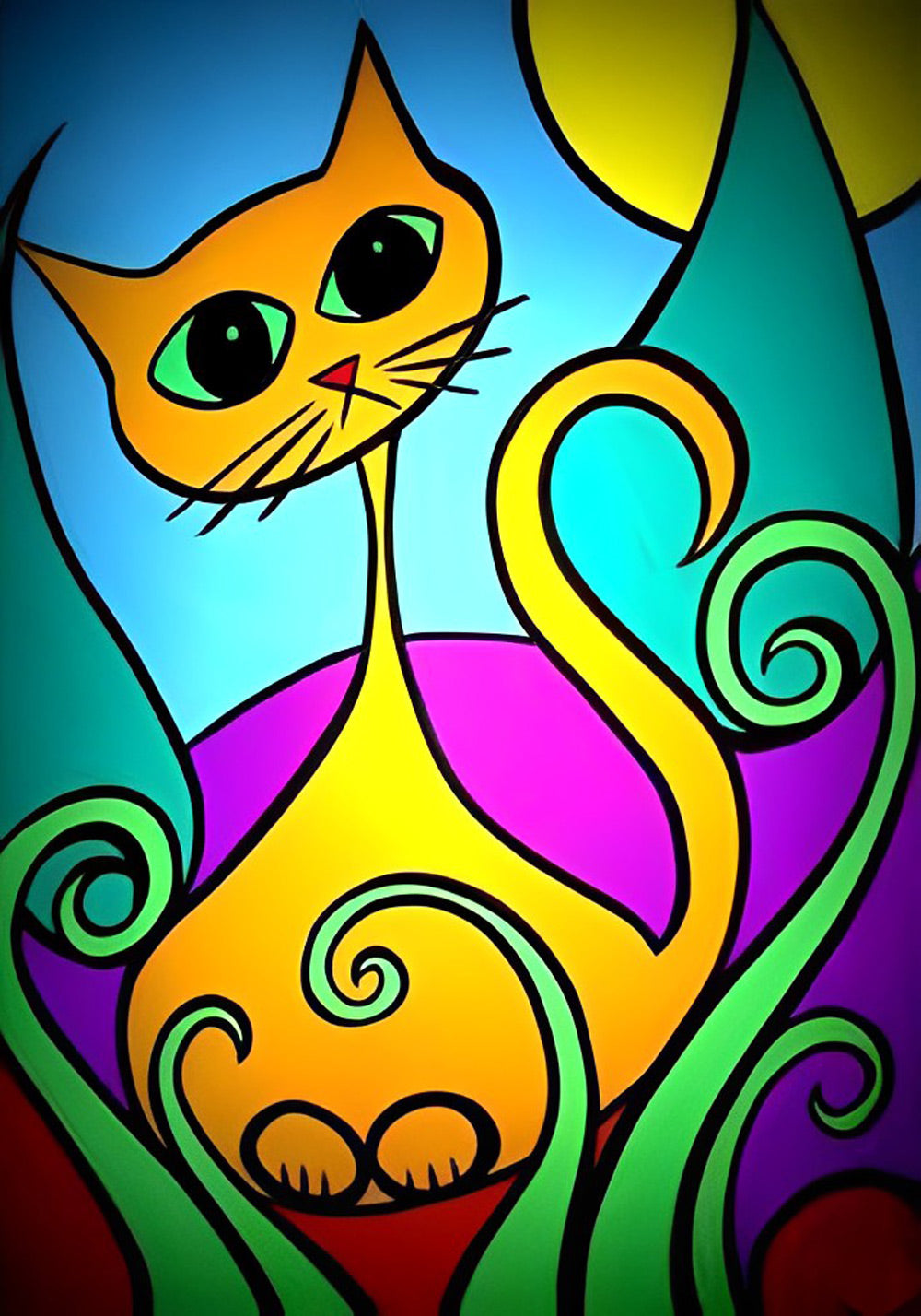 Abstract Een Gele Kat in het Gras Diamond Painting