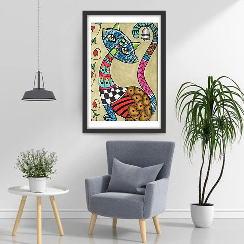 Abstract Een Kat met een Bel aan zijn Staart Diamond Painting