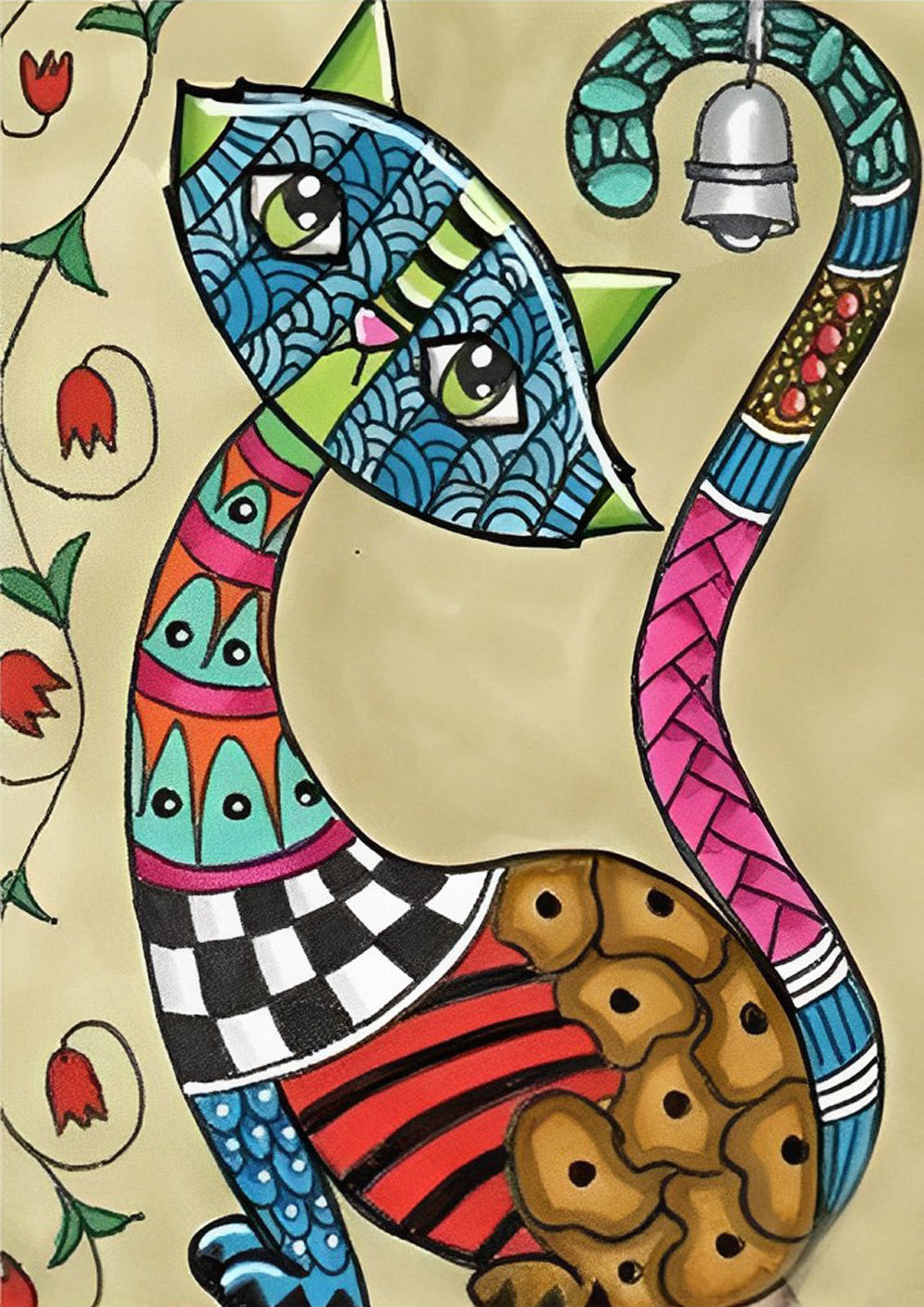 Abstract Een Kat met een Bel aan zijn Staart Diamond Painting