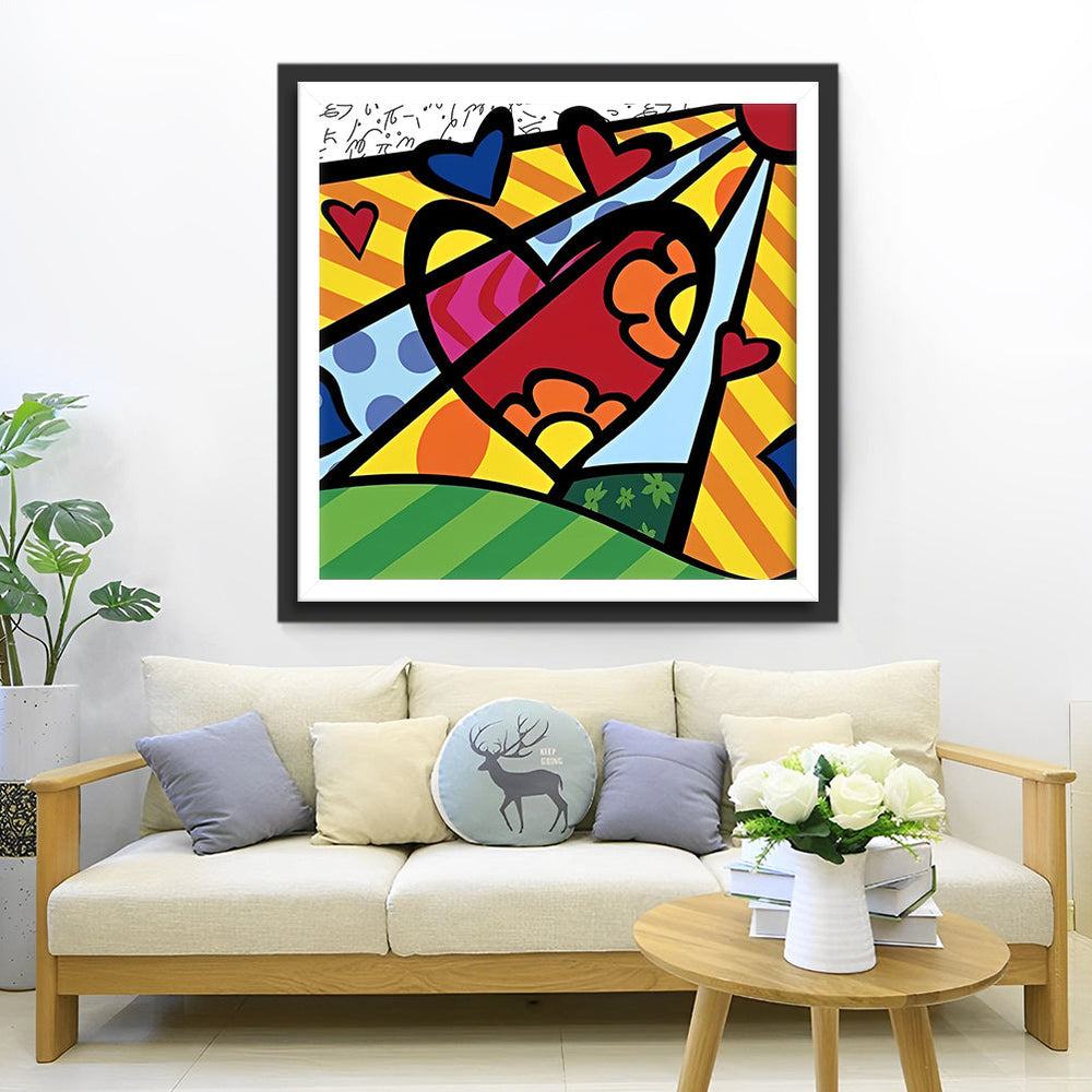 Abstract Kunstwerk vol Harten in Levendige Kleuren Diamond Painting