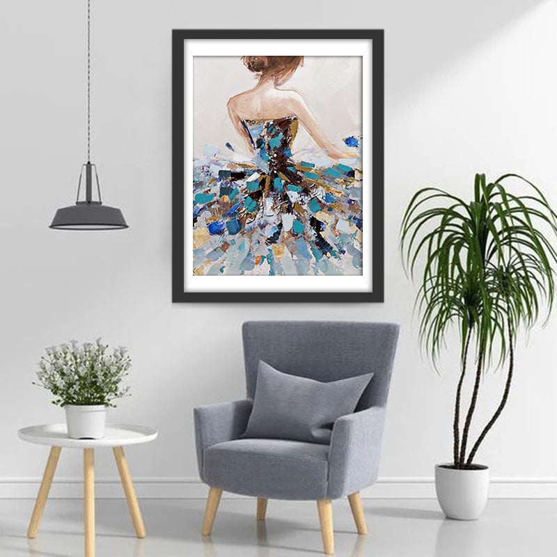 Abstract Portret van Dansende Vrouw in Kleurrijk Kleed Diamond Painting