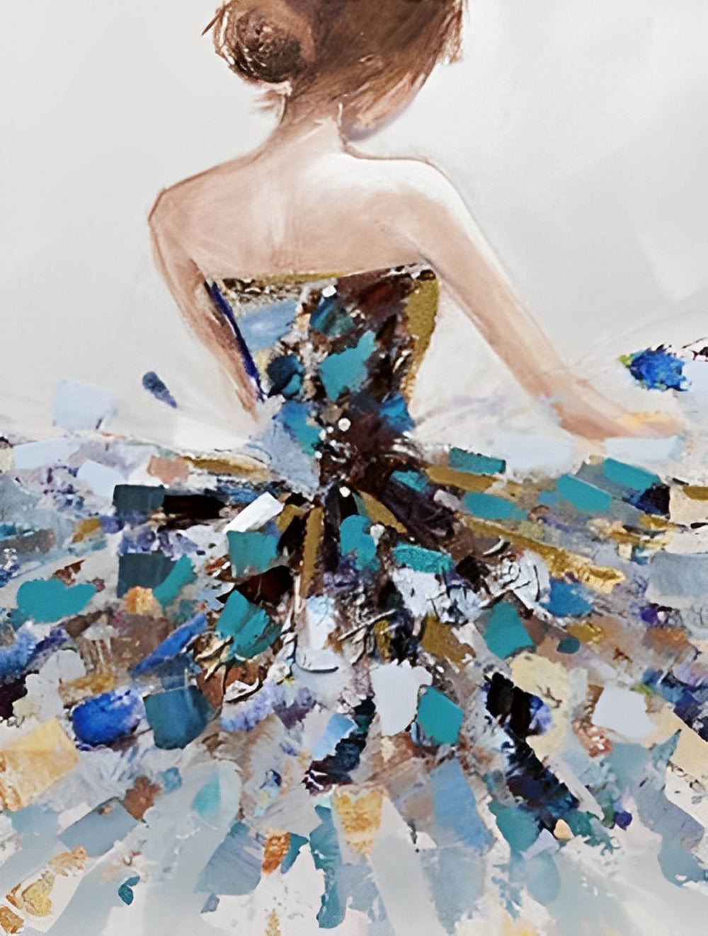 Abstract Portret van Dansende Vrouw in Kleurrijk Kleed Diamond Painting