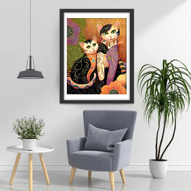 Abstract Twee Exotische Katten Diamond Painting