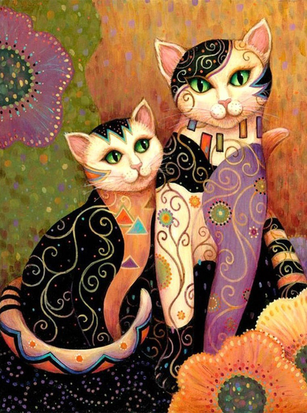 Abstract Twee Exotische Katten Diamond Painting