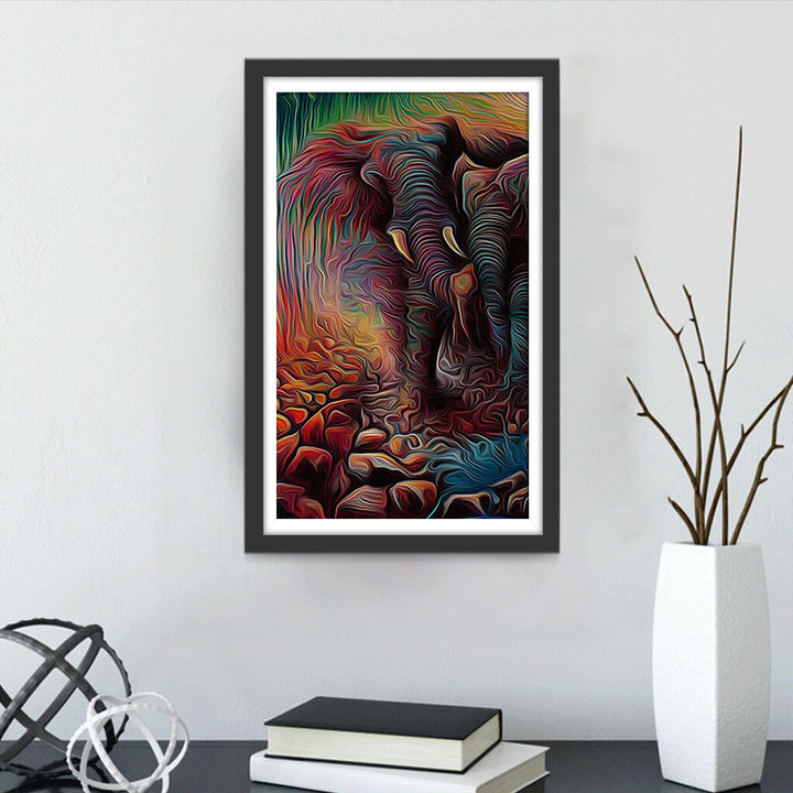 Abstract Twee Kleurrijke Olifanten Diamond Painting