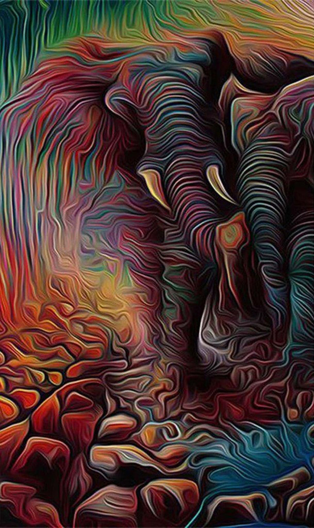 Abstract Twee Kleurrijke Olifanten Diamond Painting