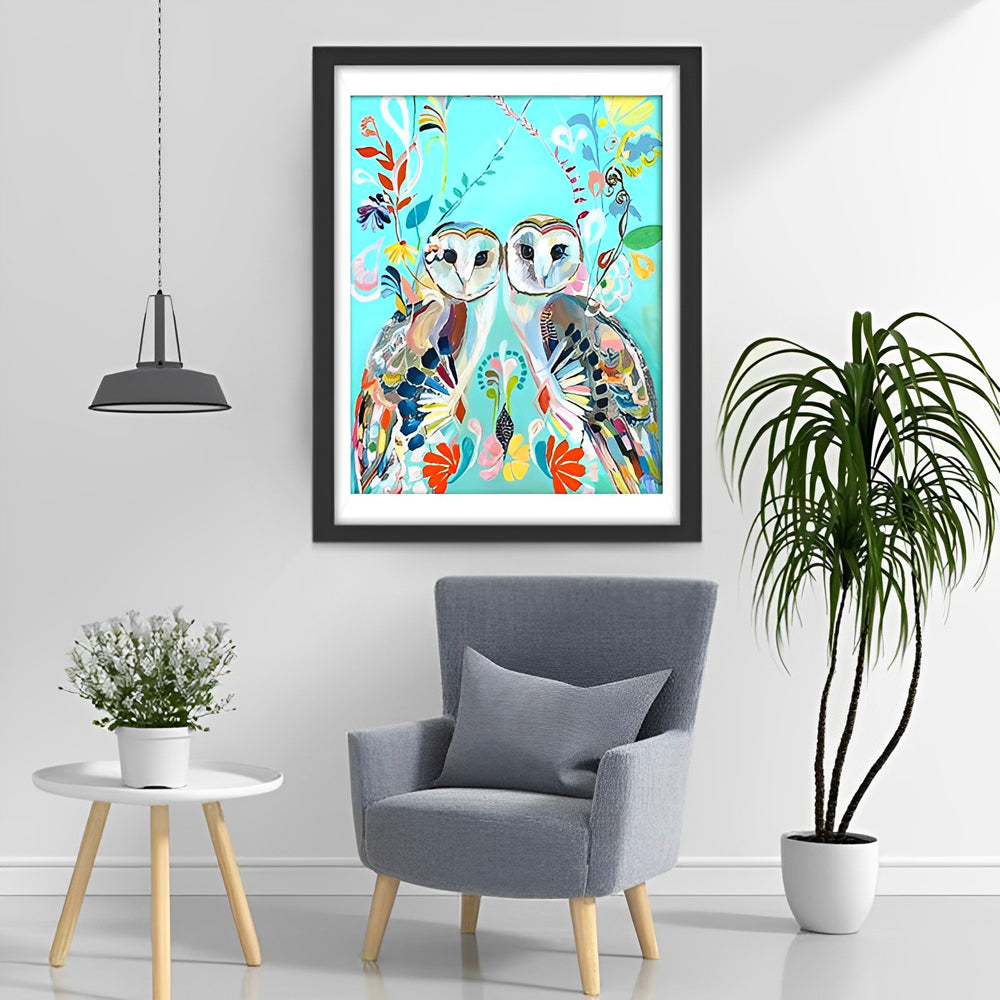 Abstracte Bloemenmotieven en Uilen Diamond Painting