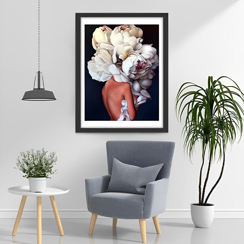 Achterkant van Lichaam Bedekt met Witte Bloemen Diamond Painting