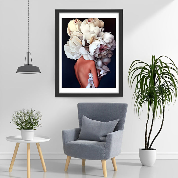 Achterkant van Lichaam Bedekt met Witte Bloemen Diamond Painting