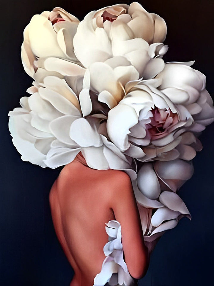 Achterkant van Lichaam Bedekt met Witte Bloemen Diamond Painting