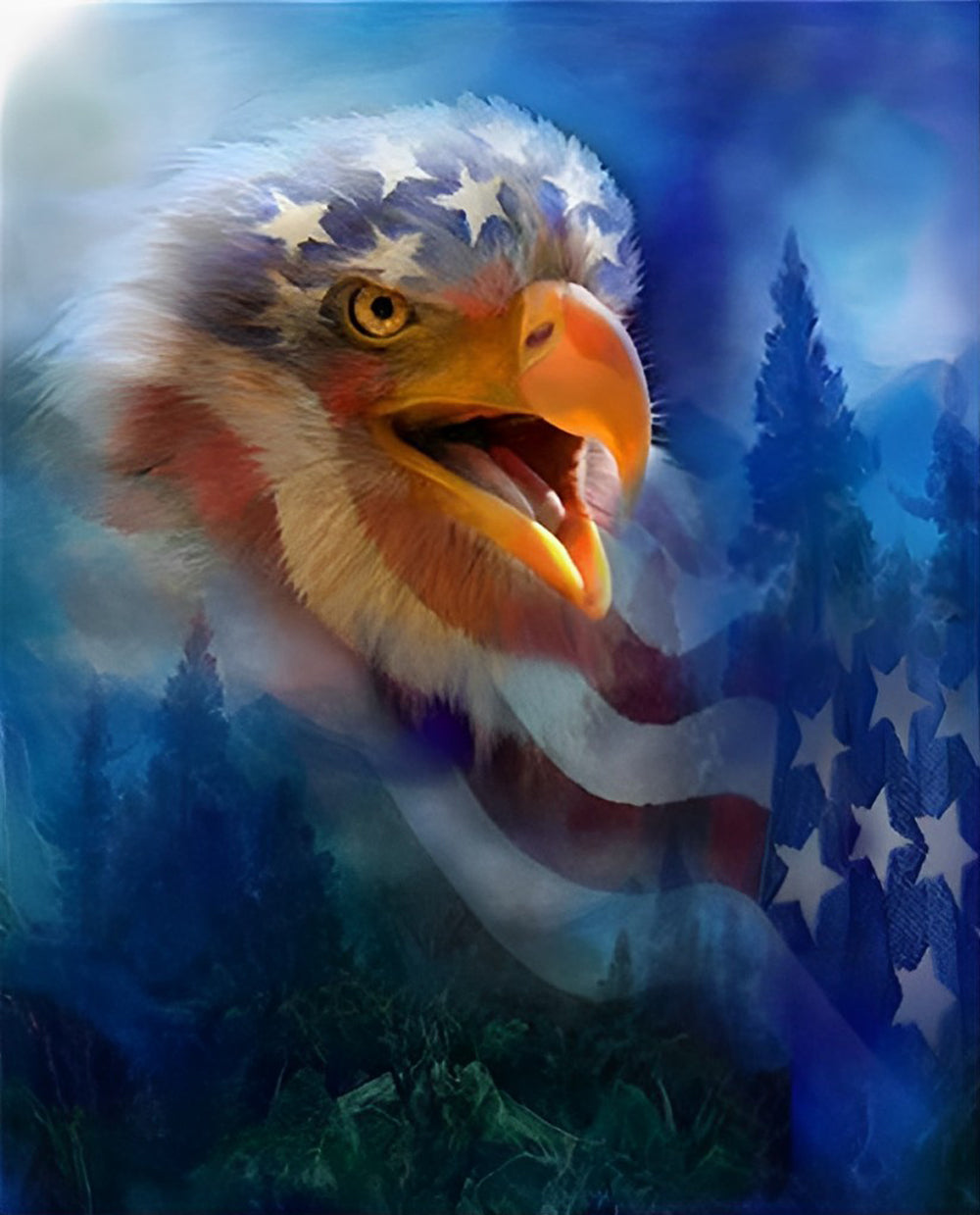 Adelaar met Amerikaanse Vlag Diamond Painting