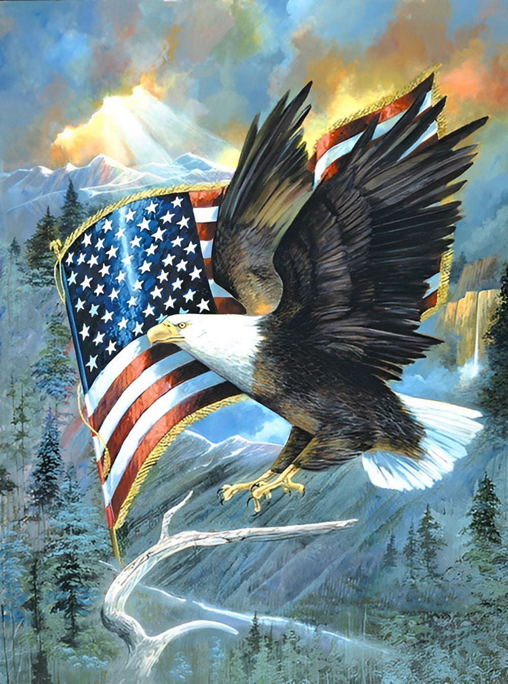 Adelaar naast de Amerikaanse Vlag Diamond Painting