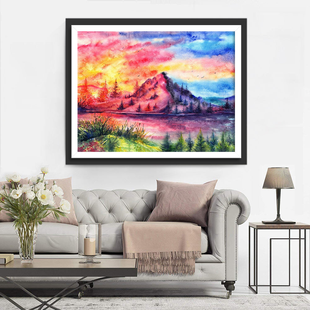 Adembenemend Avondlandschap met Bergrug Diamond Painting