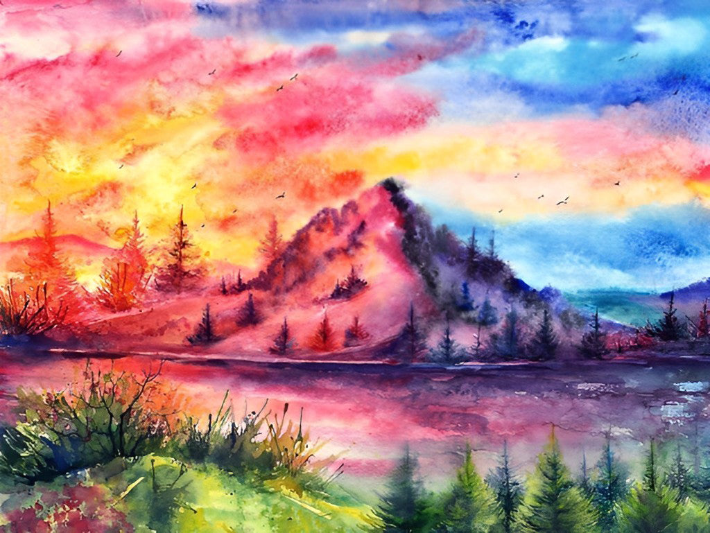 Adembenemend Avondlandschap met Bergrug Diamond Painting