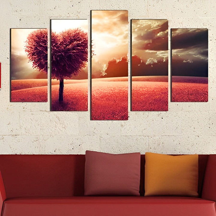 Adembenemend Rood Veld met Boom bij Schemering 5 Platen Diamond Painting
