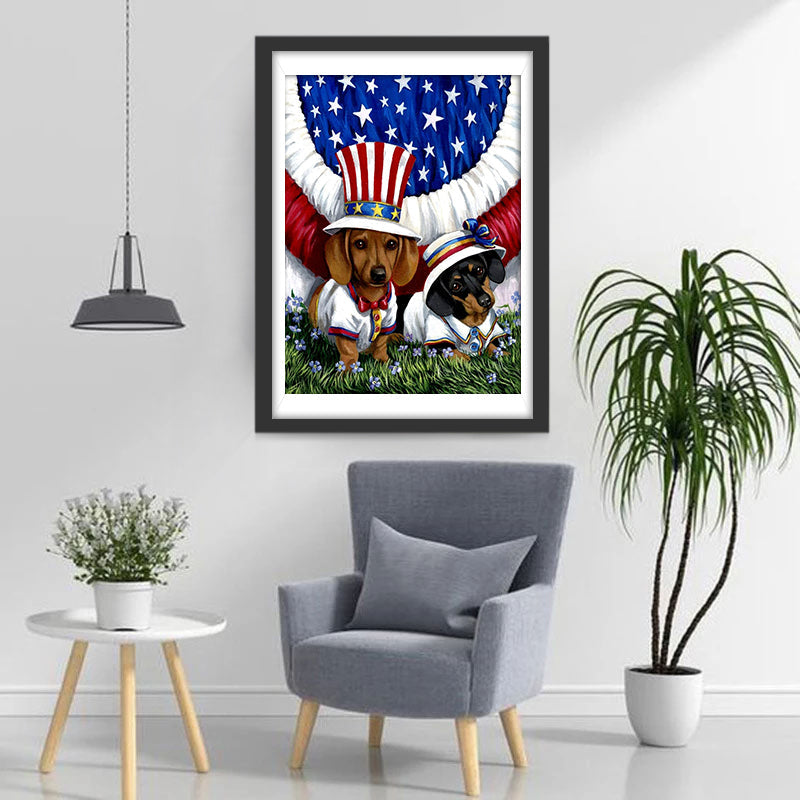 Amerikaanse Honden in Stijlvolle Hoedjes Diamond Painting
