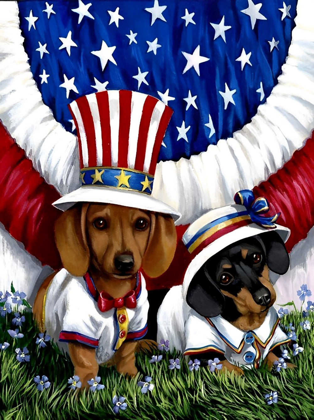 Amerikaanse Honden in Stijlvolle Hoedjes Diamond Painting