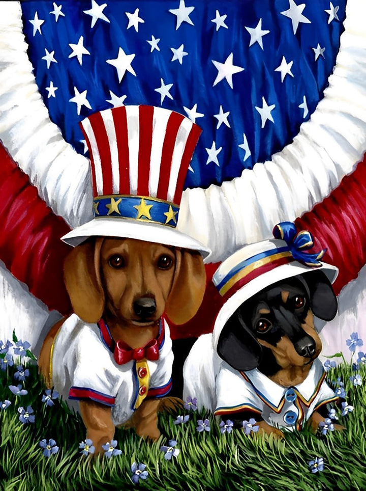 Amerikaanse Honden in Stijlvolle Hoedjes Diamond Painting