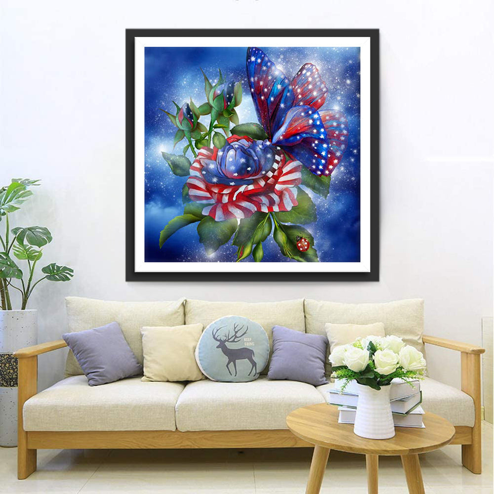 Amerikaanse Rozen met een Vlinder Diamond Painting