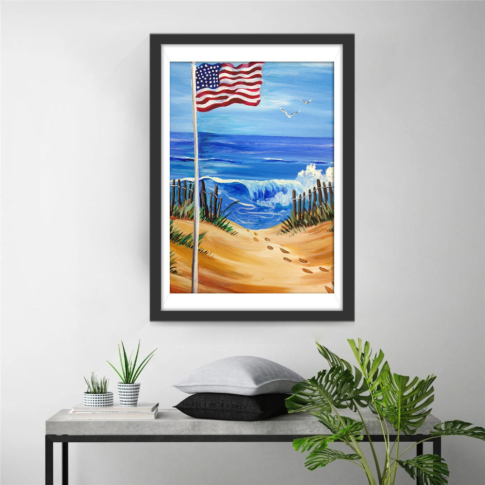 Amerikaanse Vlag, Golfen en Zandpad Diamond Painting