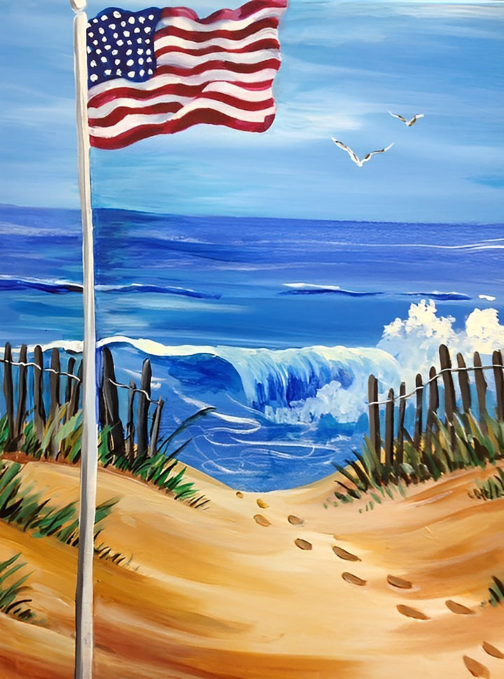 Amerikaanse Vlag, Golfen en Zandpad Diamond Painting