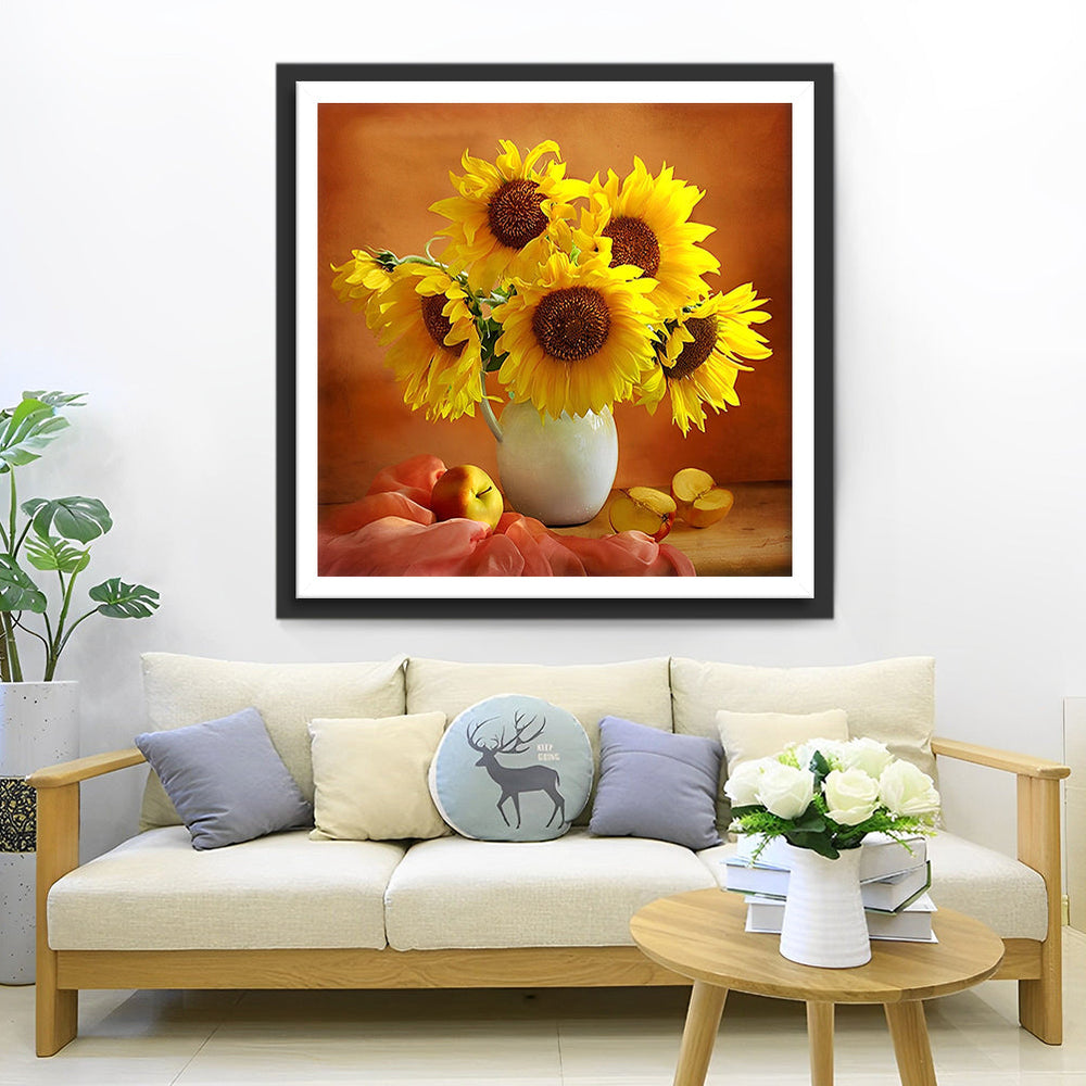 Appels en een Vaas met Zonnebloemen Diamond Painting