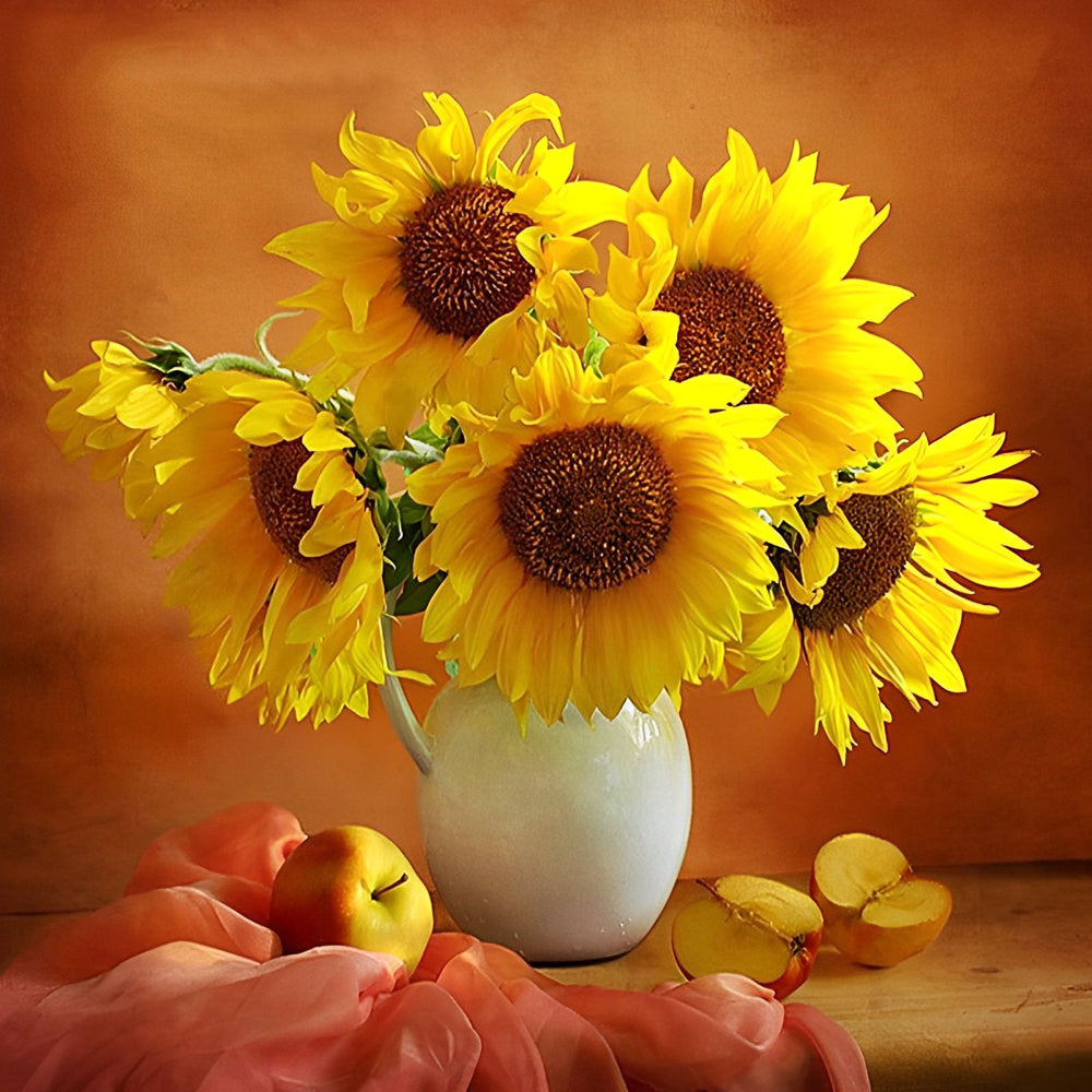 Appels en een Vaas met Zonnebloemen Diamond Painting