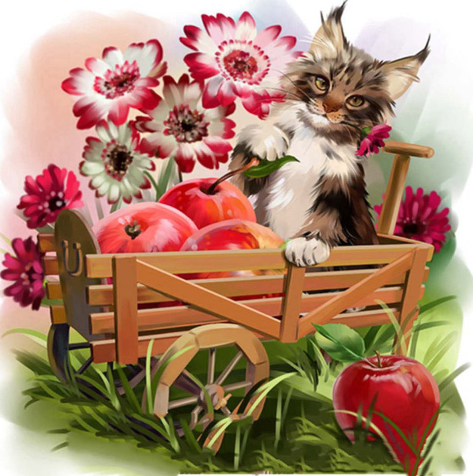Appels Oogsten en een Kat Diamond Painting
