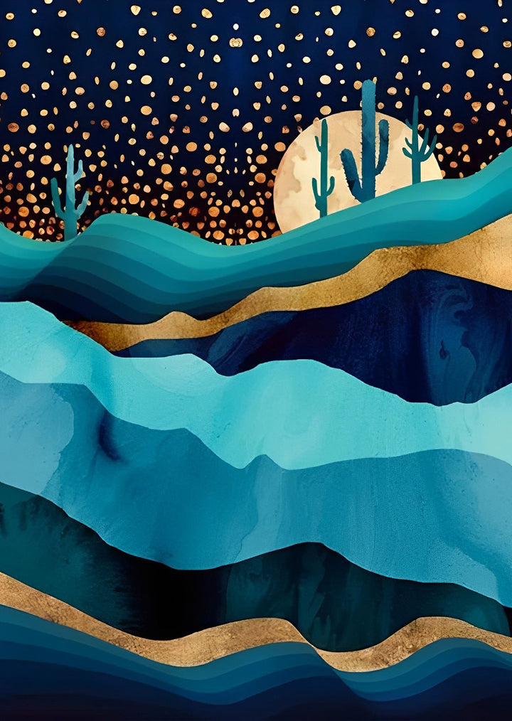 Artistiek Abstract Woestijn- en Sterrencompositie Diamond Painting