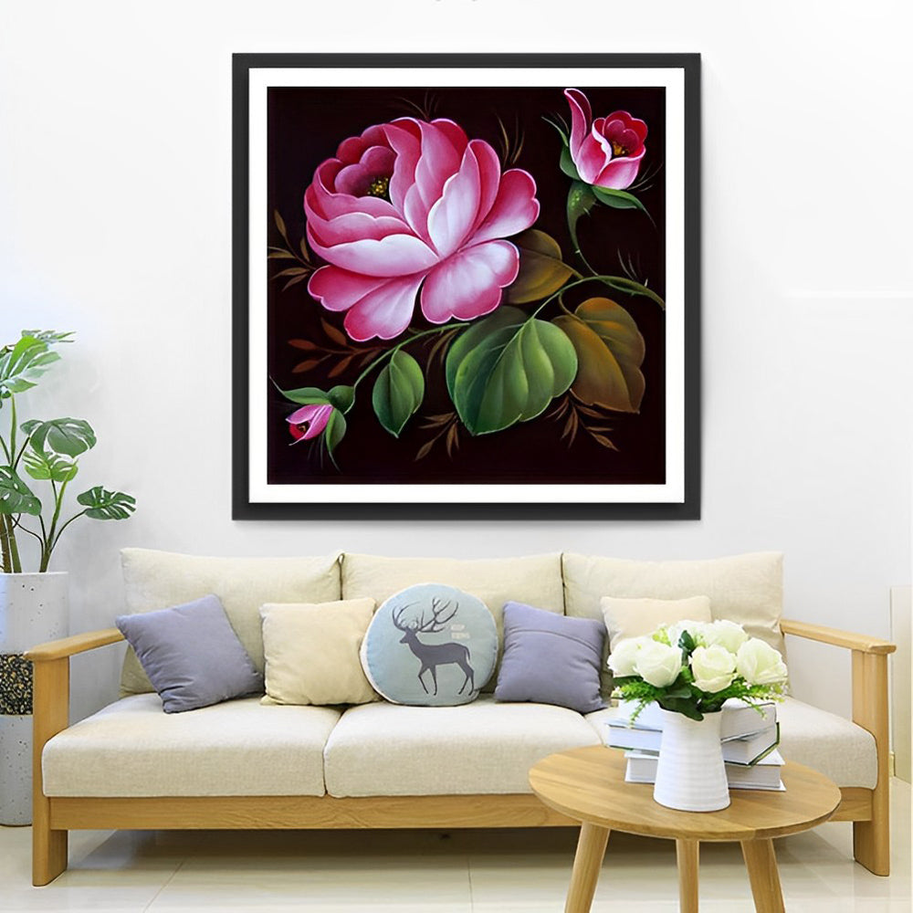 Artistieke Roos met Bladeren Diamond Painting