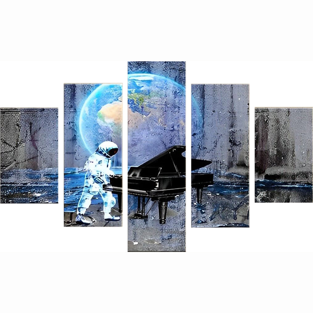 Astronaut bij Piano in de Ruimte 5 Platen Diamond Painting