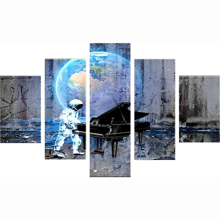 Astronaut bij Piano in de Ruimte 5 Platen Diamond Painting