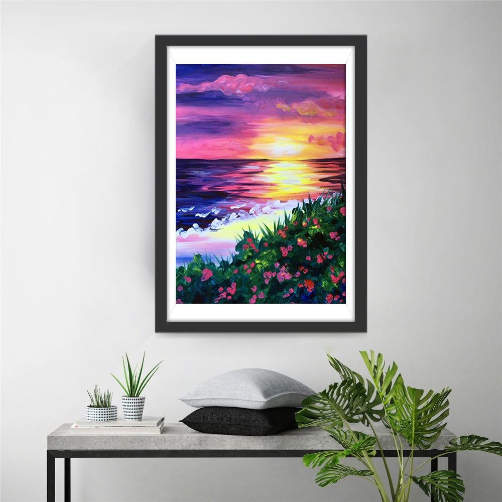 Avondgezicht met Gloed en Bloemen Diamond Painting