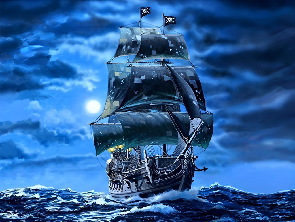 Avontuurlijk Piratenschip op Ruige Zee Diamond Painting