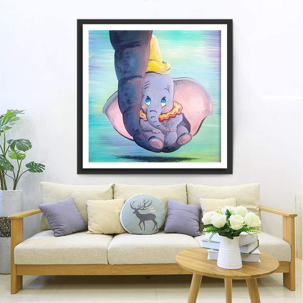 Baby Olifant op de Slurf van Zijn Moeder Diamond Painting